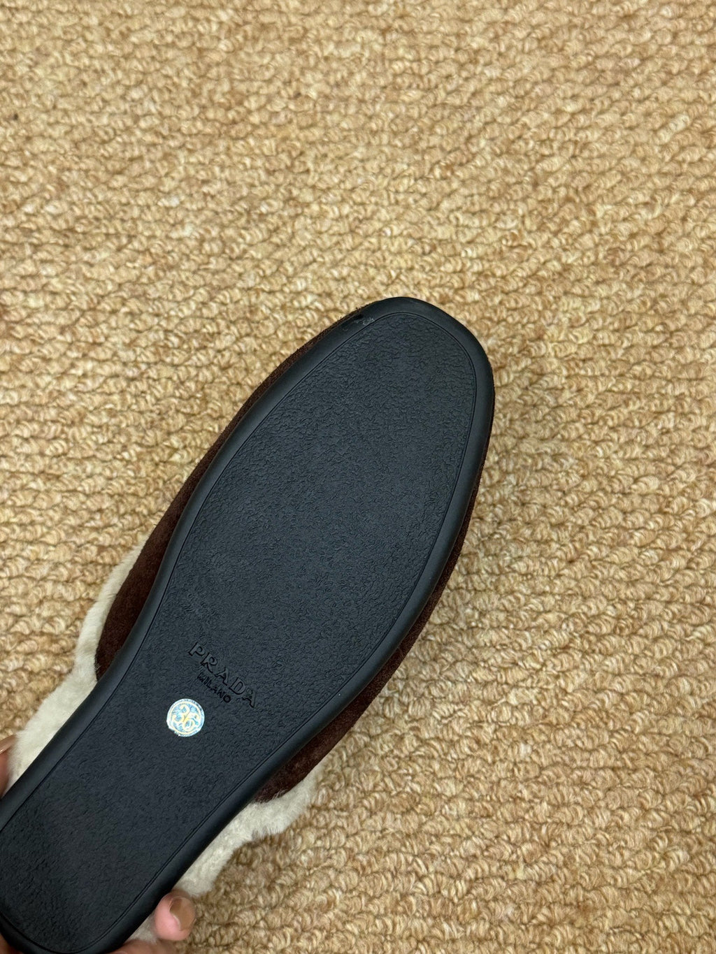 PRADA 26S SHEARLING MULE SLIPPERS IN CHOCOLATE BROWN SUEDE