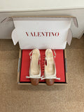 VALENTINO 26S HIGH HEEL SLINGBACKS IN BROWN AND CREAM WHITE CALFSKIN