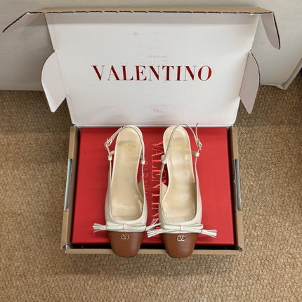 VALENTINO 26S HIGH HEEL SLINGBACKS IN BROWN AND CREAM WHITE CALFSKIN