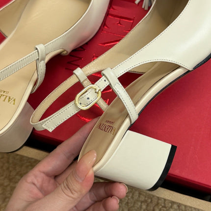 VALENTINO 26S HIGH HEEL SLINGBACKS IN BROWN AND CREAM WHITE CALFSKIN