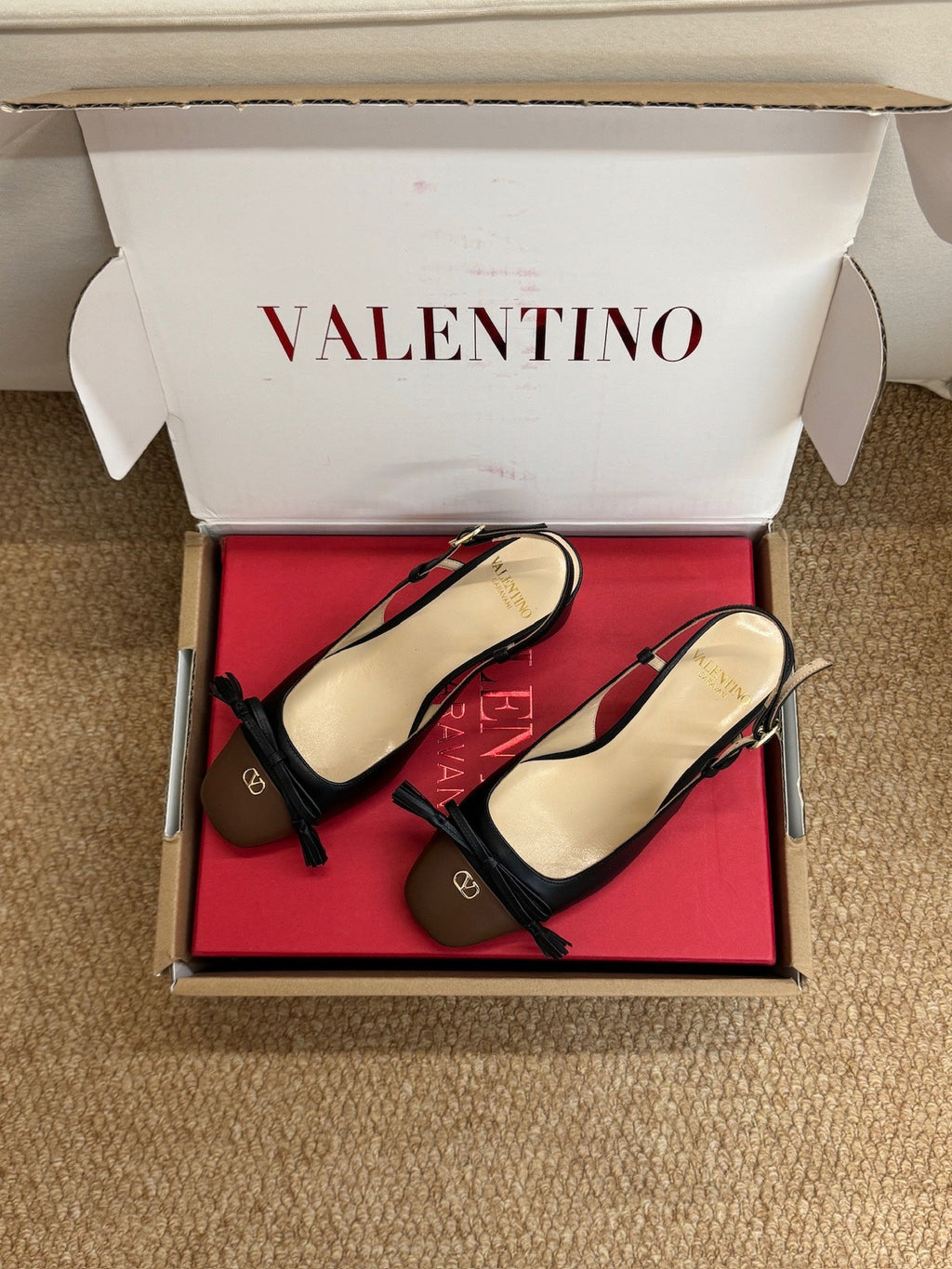 VALENTINO 26S HIGH HEEL SLINGBACKS IN BROWN AND BLACK CALFSKIN