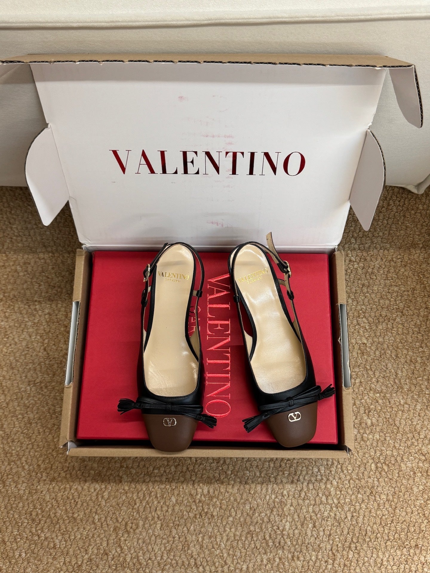 VALENTINO 26S HIGH HEEL SLINGBACKS IN BROWN AND BLACK CALFSKIN