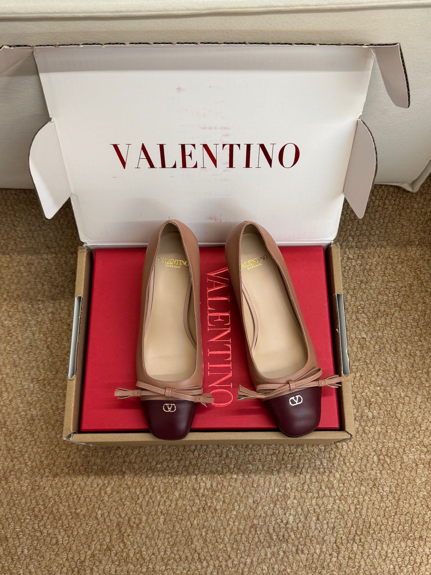VALENTINO 26S HEELED BALLET FLATS IN BROWN CALFSKIN