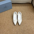 PRADA 26S POINTED TOE PUMPS 50MM IN WHITE CALFSKIN