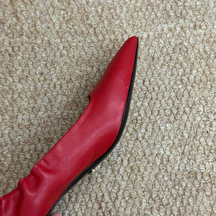 PRADA 26S POINTED TOE PUMPS 50MM IN RED CALFSKIN