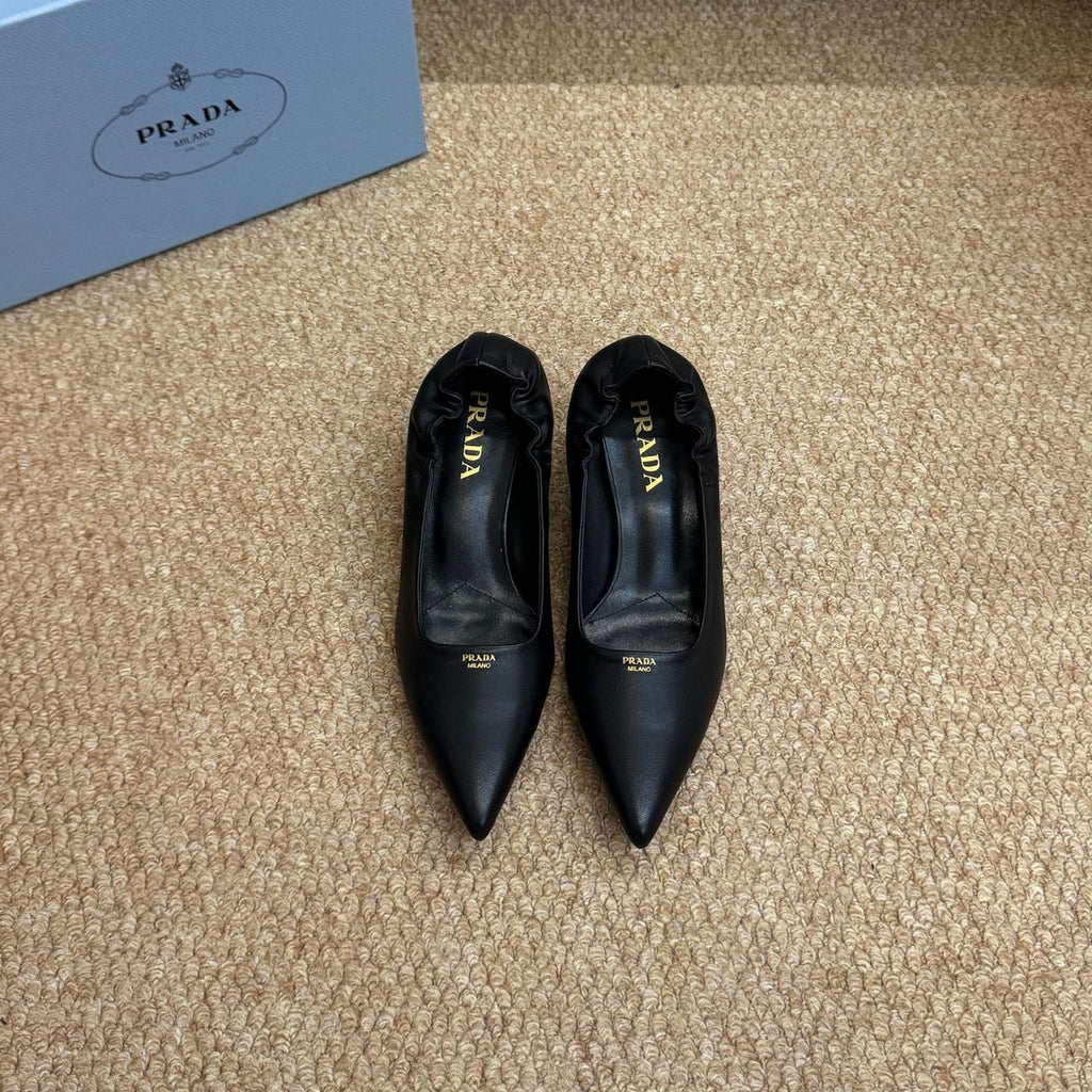 PRADA 26S POINTED TOE PUMPS 50MM IN BLACK CALFSKIN