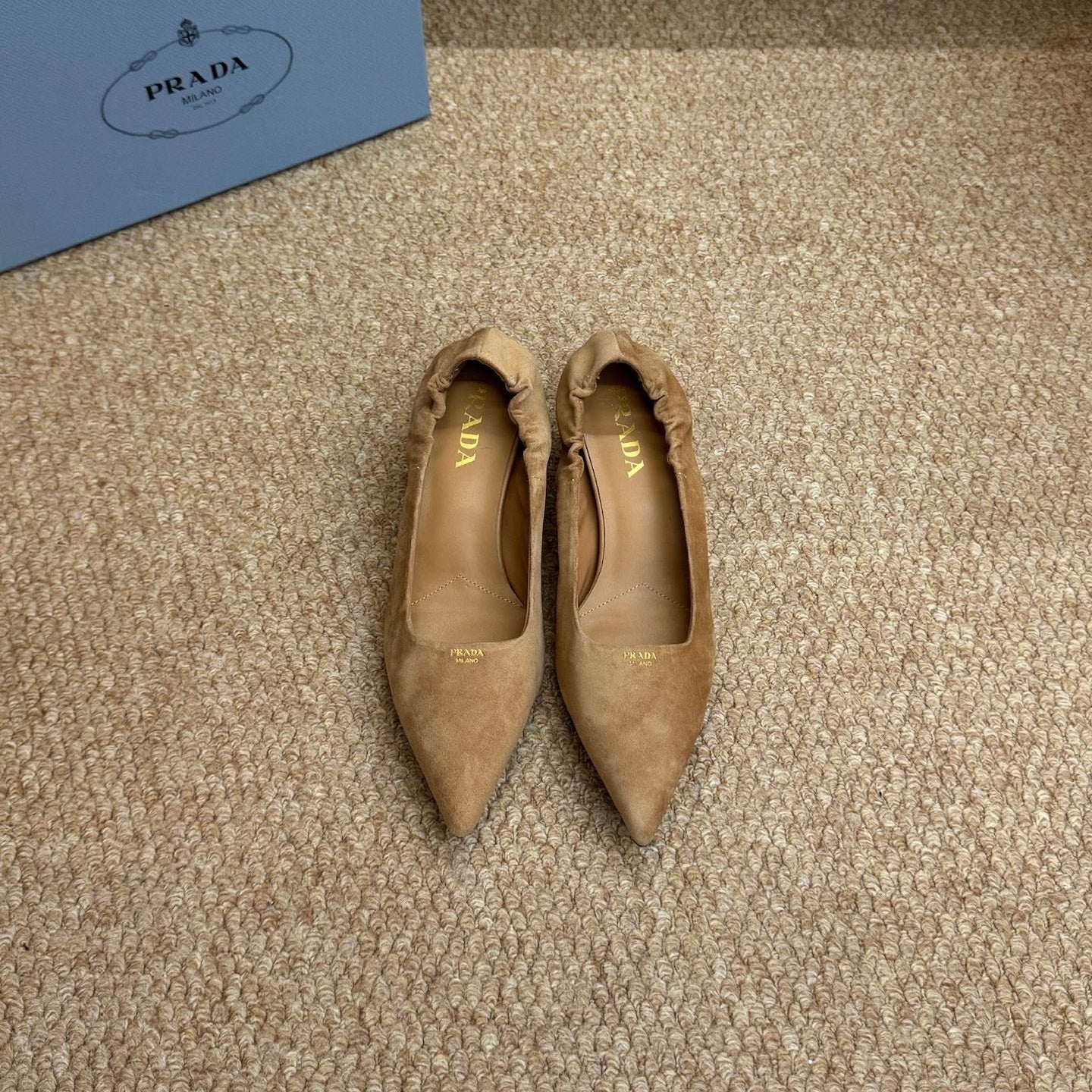 PRADA 26S POINTED TOE PUMPS 50MM IN BROWN SUEDE