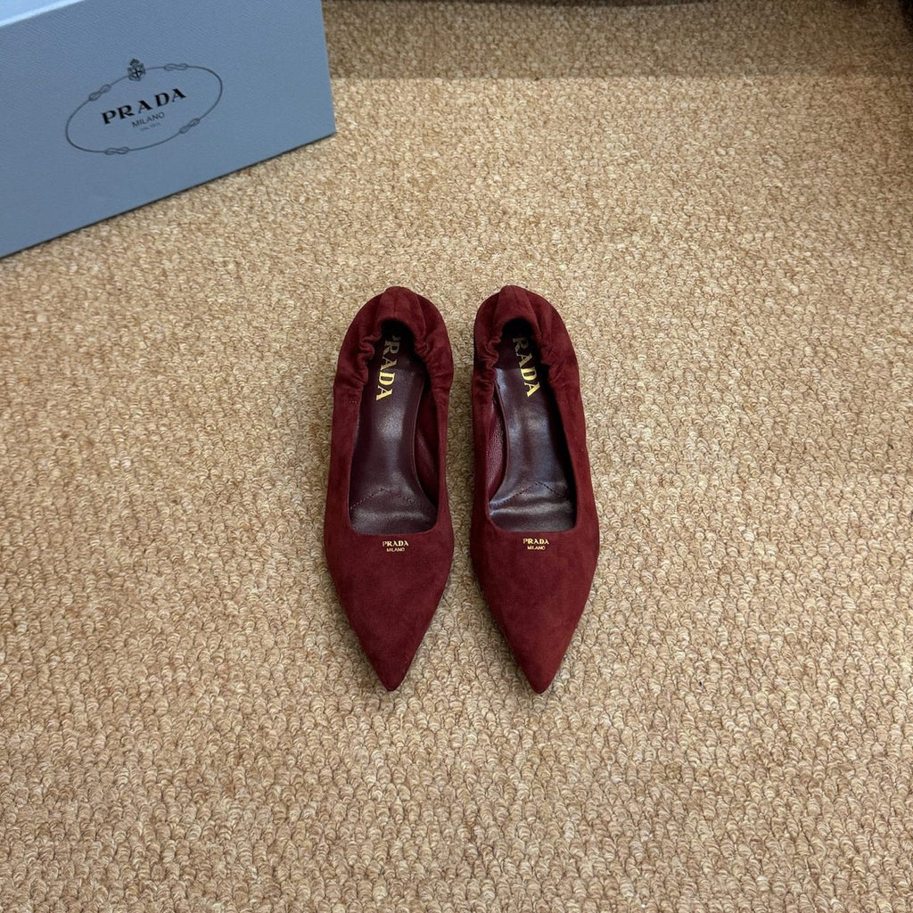 PRADA 26S POINTED TOE PUMPS 50MM IN DARK RED SUEDE