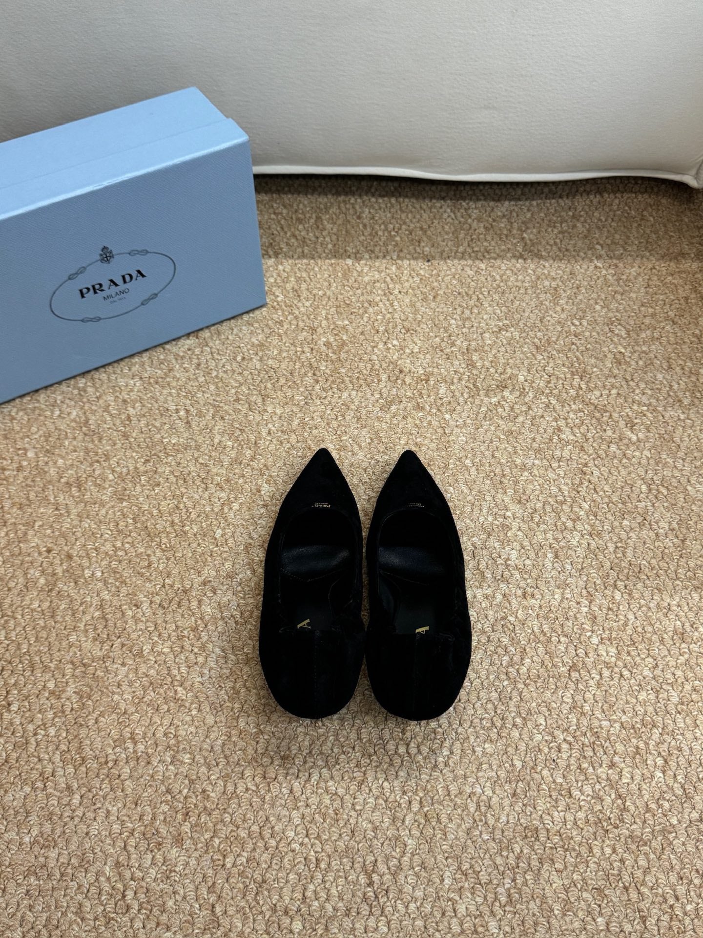 PRADA 26S POINTED TOE PUMPS 50MM IN BLACK SUEDE