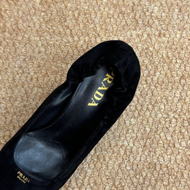 PRADA 26S POINTED TOE PUMPS 50MM IN BLACK SUEDE