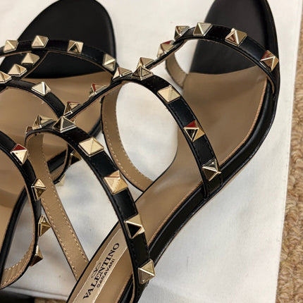 VALENTINO 26S ROCKSTUD HIGH HEEL SANDALS IN BLACK CALFSKIN
