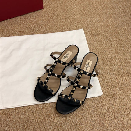 VALENTINO 26S ROCKSTUD HIGH HEEL SANDALS IN BLACK CALFSKIN