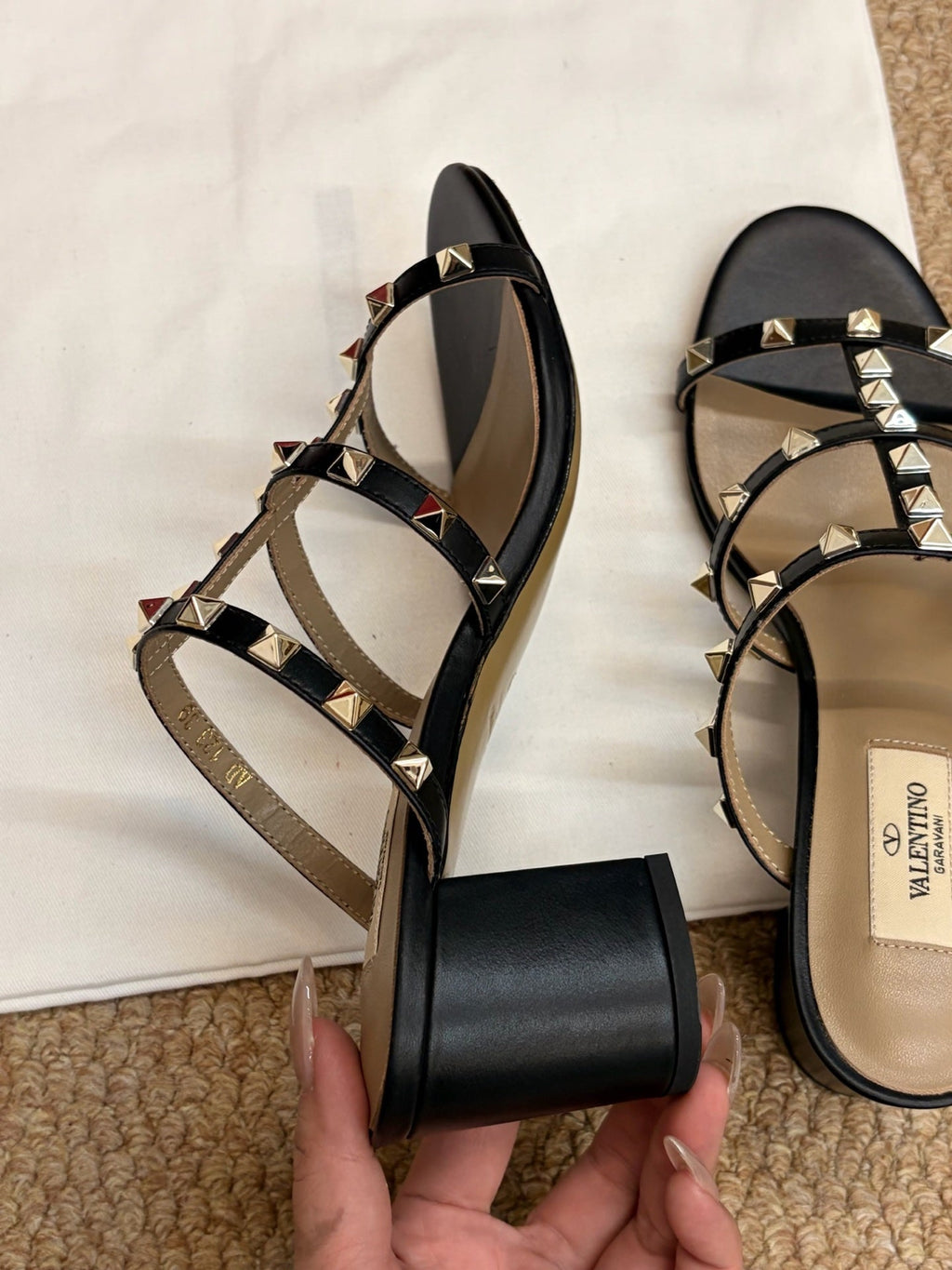 VALENTINO 26S ROCKSTUD HIGH HEEL SANDALS IN BLACK CALFSKIN