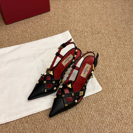 VALENTINO 26S ROCKSTUD SLINGBACK HEELS IN BLACK CALFSKIN