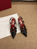 VALENTINO 26S ROCKSTUD SLINGBACK HEELS IN BLACK CALFSKIN