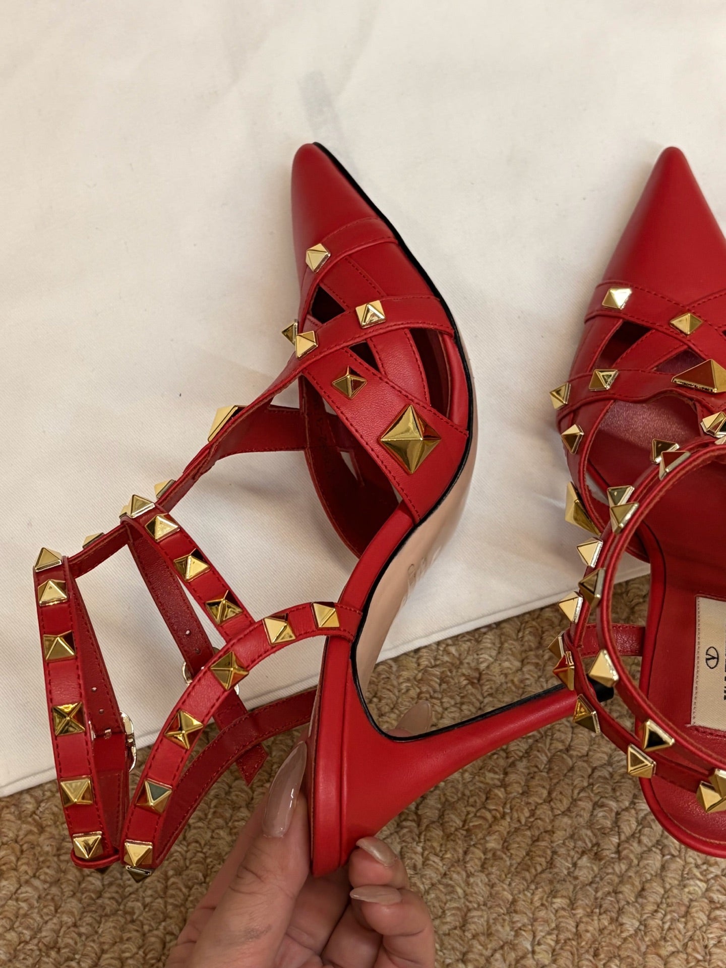 VALENTINO 26S OCKSTUD HEELS IN RED CALFSKIN
