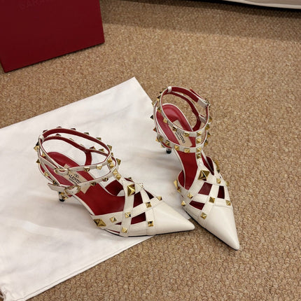 VALENTINO 26S OCKSTUD HEELS IN OFF-WHITE CALFSKIN