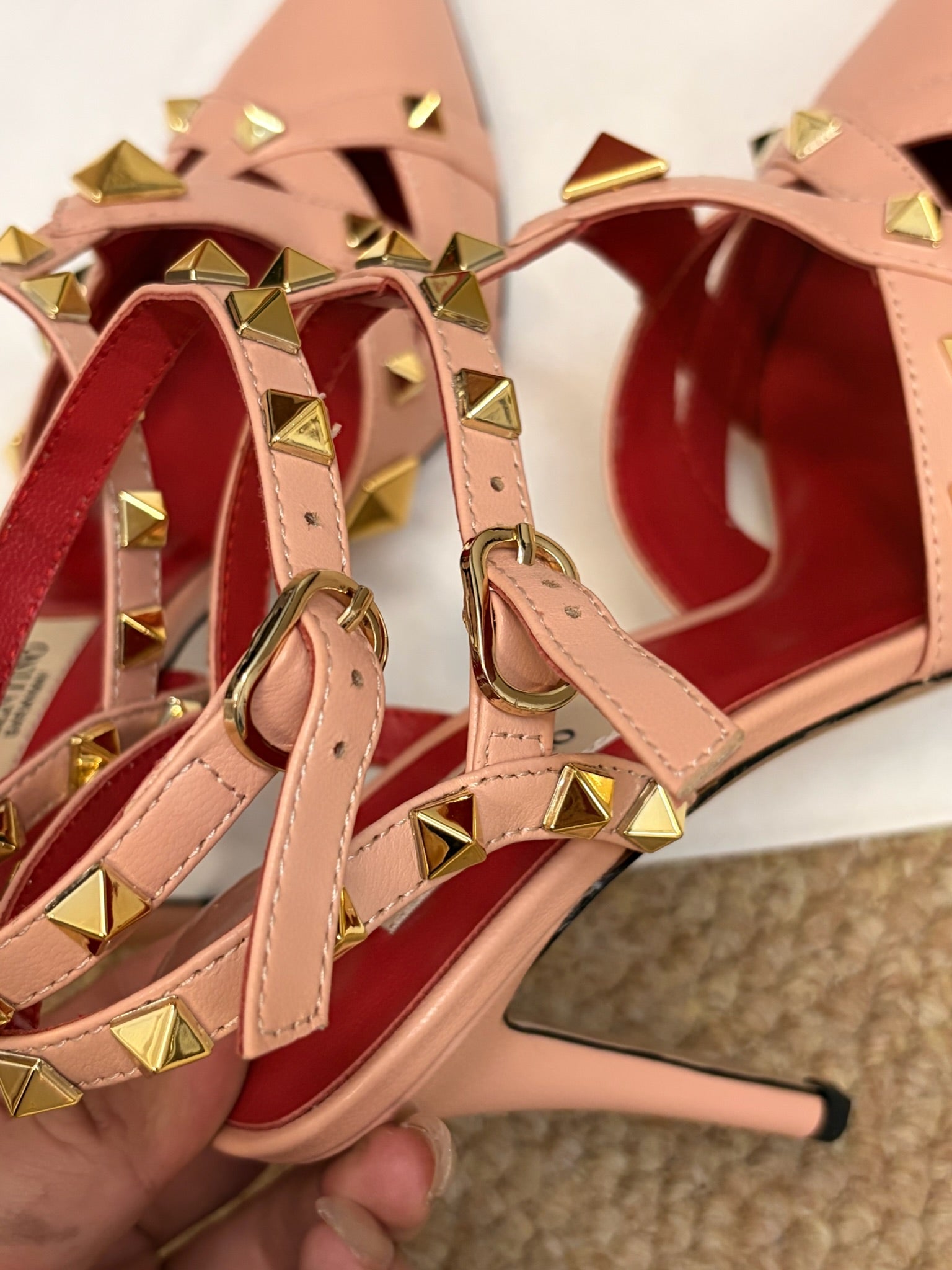 VALENTINO 26S OCKSTUD HEELS IN NUDE PEACH CALFSKIN