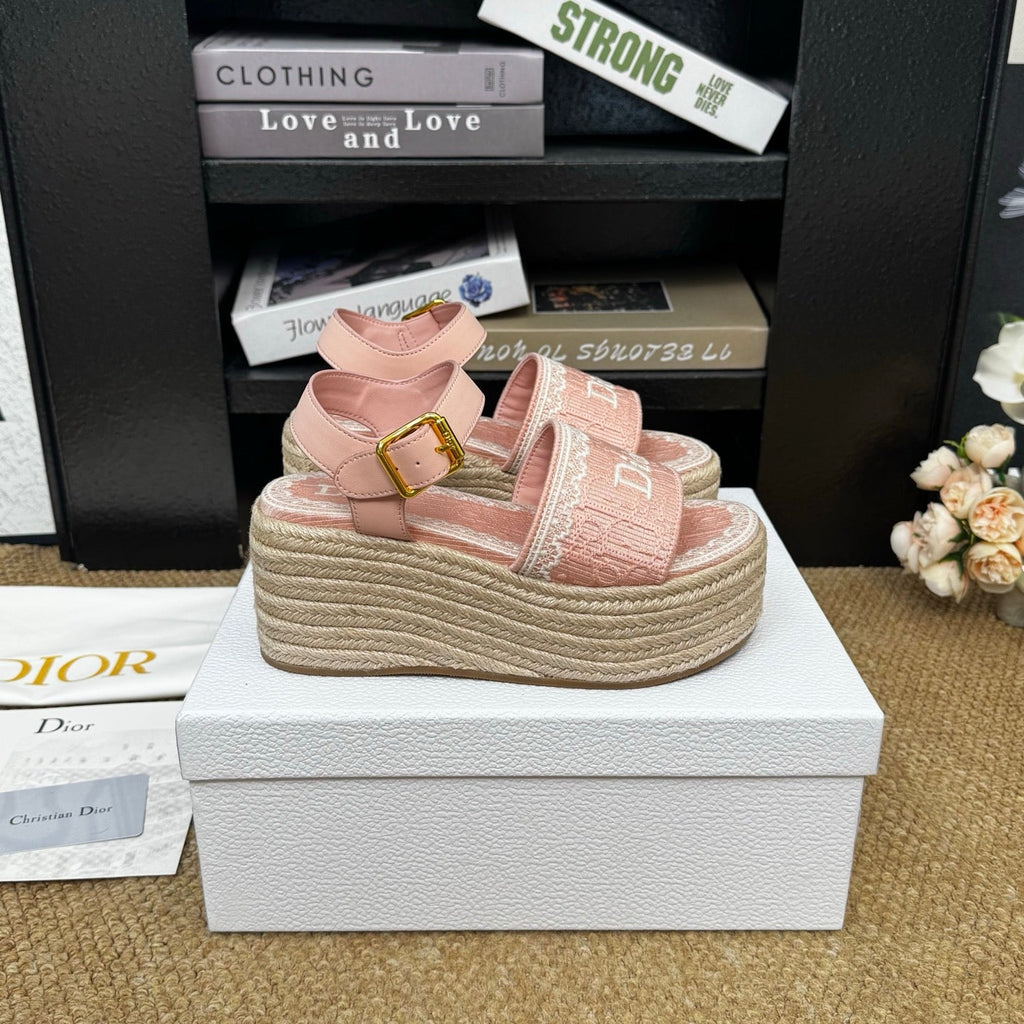 DIOR 26S ESPADRILLE WEDGE SANDAL IN PINK DIOR OBLIQUE EMBROIDERED CANVAS