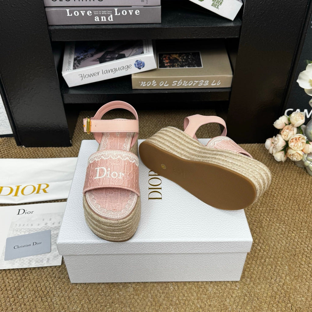 DIOR 26S ESPADRILLE WEDGE SANDAL IN PINK DIOR OBLIQUE EMBROIDERED CANVAS