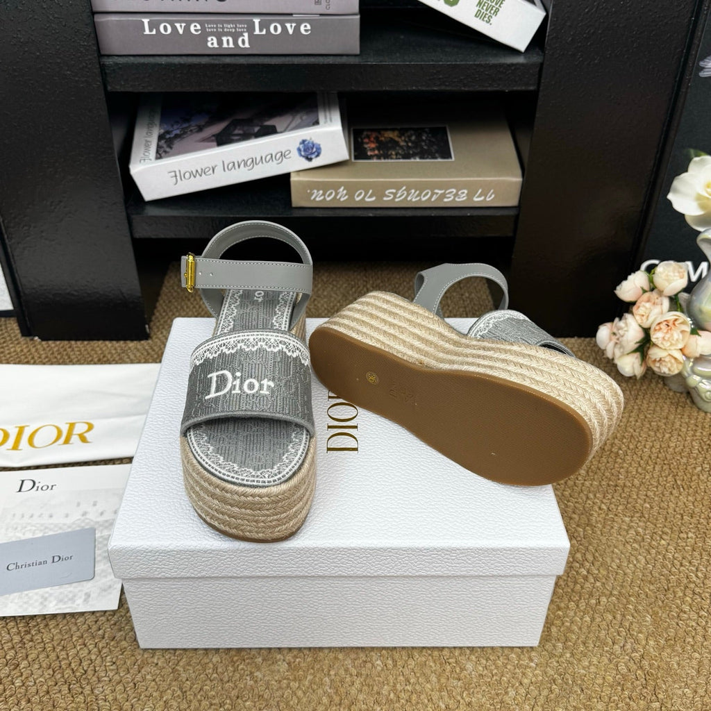 DIOR 26S ESPADRILLE WEDGE SANDAL IN GREY DIOR OBLIQUE EMBROIDERED CANVAS