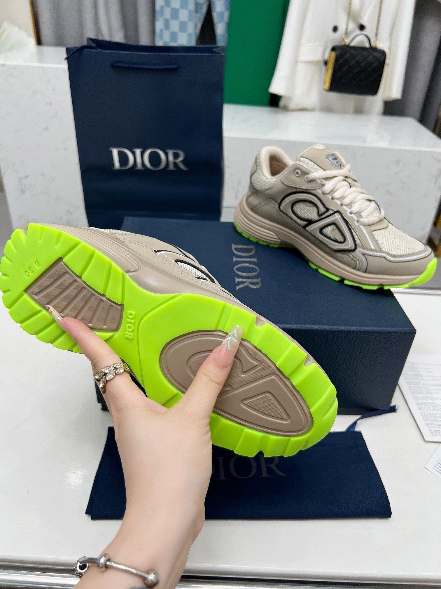 CD B30 SNEAKER KHAKI MESH FABRIC