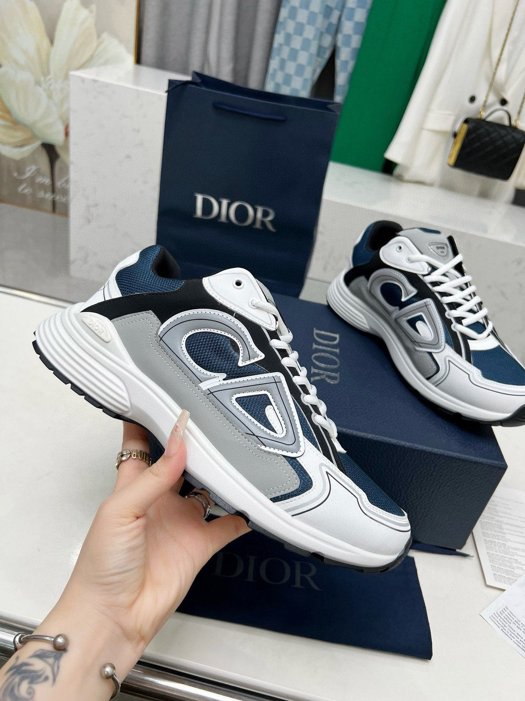 CD B30 SNEAKER AEGEAN AND WHITE MESH FABRIC