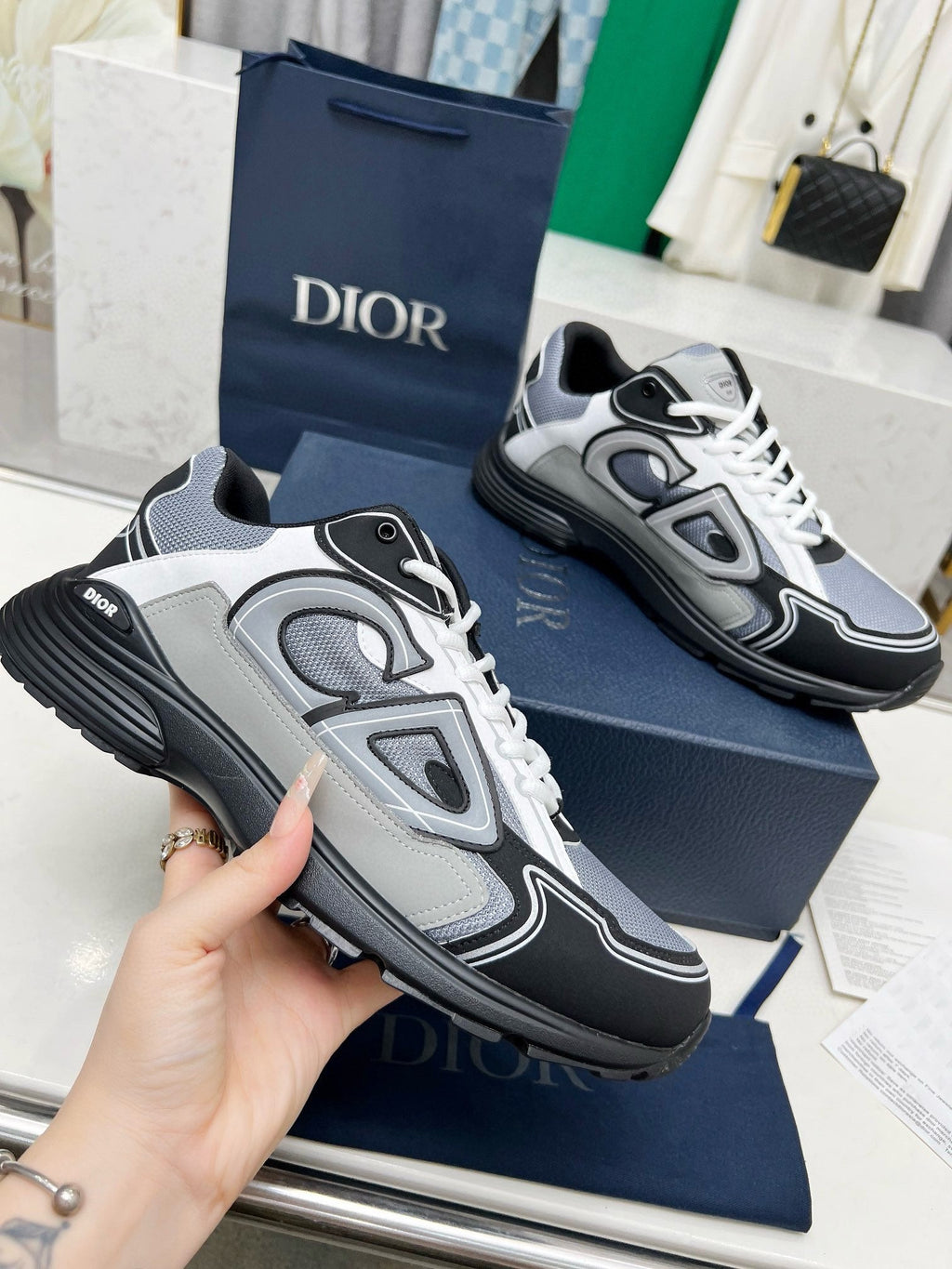 CD B30 SNEAKER BLACK AND GRAY MESH FABRIC