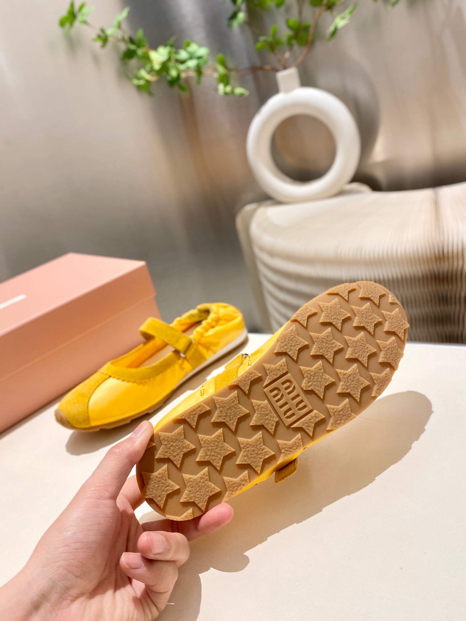 MIUMIU 26S RUCHES NAPPA BALLERINAS IN YELLOW SUEDE AND FABRIC