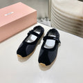 MIUMIU 26S RUCHES NAPPA BALLERINAS IN BLACK SUEDE AND FABRIC