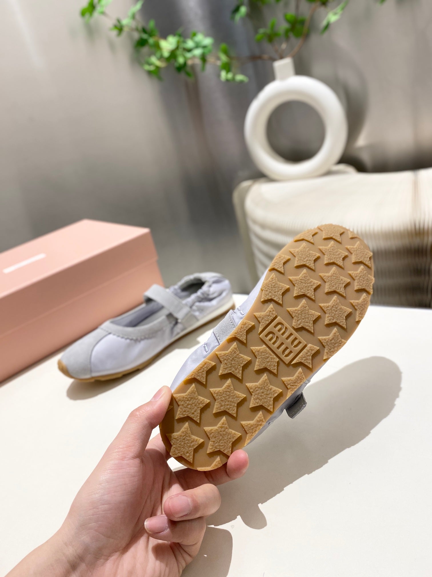 MIUMIU 26S BALLERINAS IN LILAC GREY FABRIC AND SUEDE