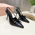MIUMIU 26S SLINGBACK PUMPS 105MM IN BLACK CALFSKIN WITH BOW