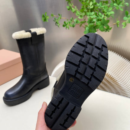 MIUMIU 26S MID CALF BOOT IN BLACK CALFSKIN