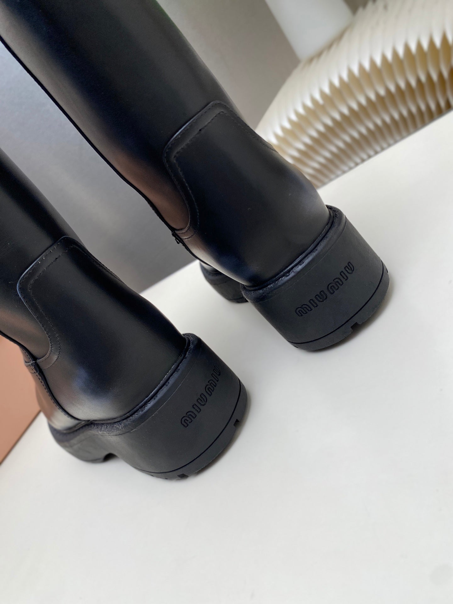 MIUMIU 26S MID CALF BOOT IN BLACK CALFSKIN