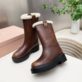 MIUMIU 26S MID CALF BOOT IN DARK BROWN CALFSKIN