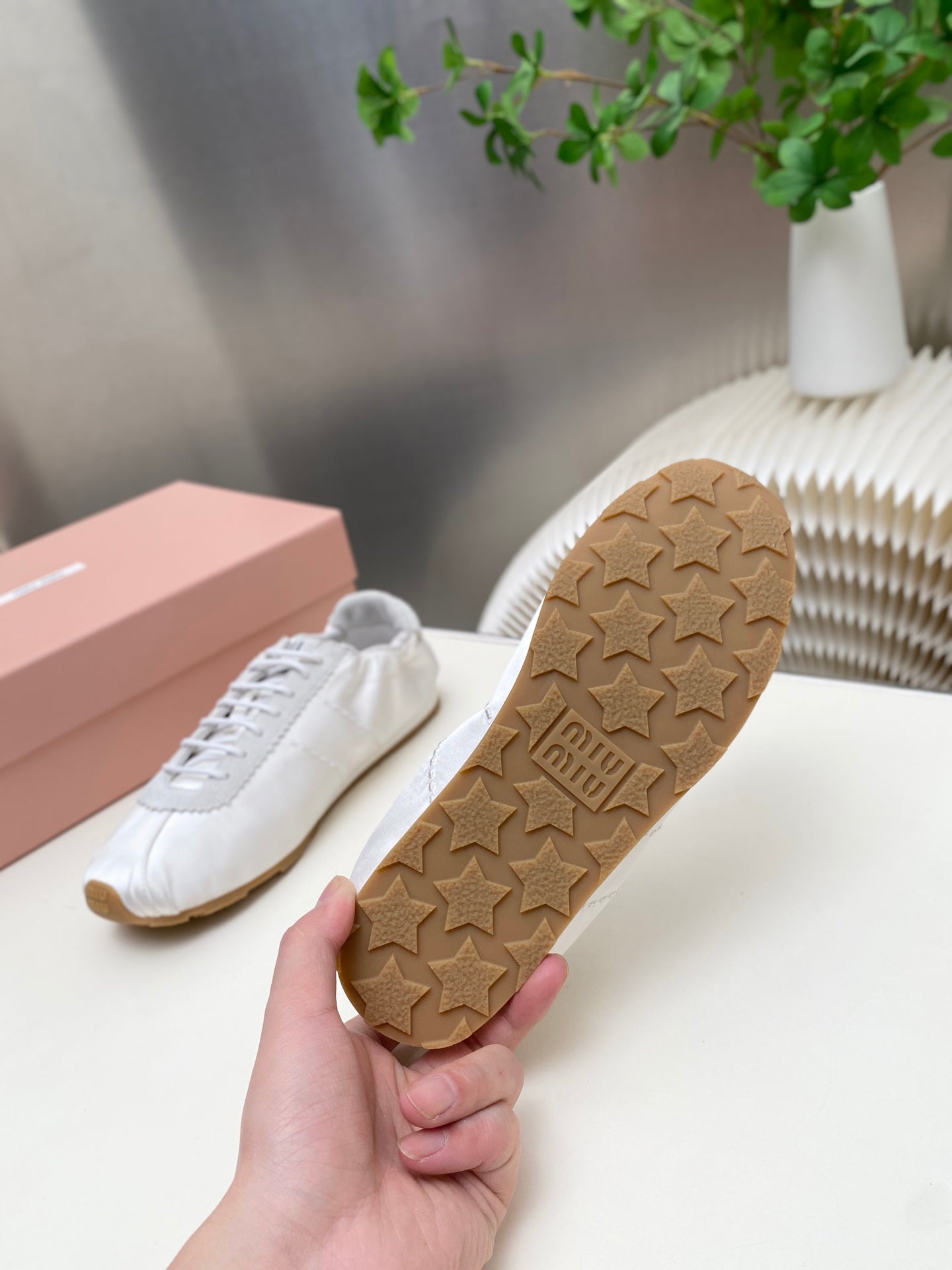 MIUMIU 26S SNEAKERS IN WHITE PLUME SATIN