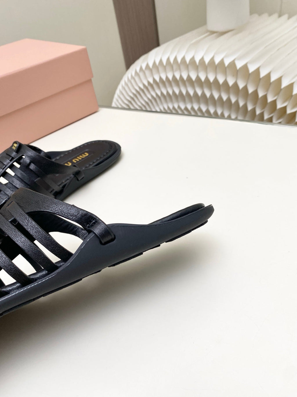 MIUMIU 26S SLIDES SANDAL IN BLACK CALFSKIN