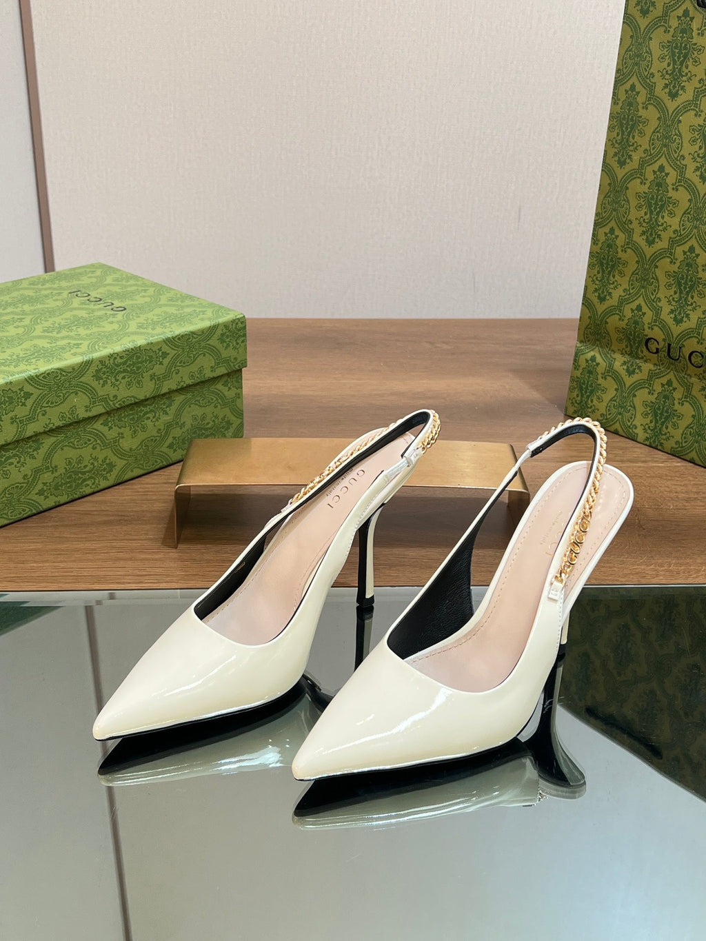 GG SIGNORIA SLINGBACK PUMP WHITE LAMBSKIN