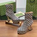 GG SHORT BOOTS 11.5 CM IN BLACK MIX BEIGE MONOGRAM JACQUARD FABRIC