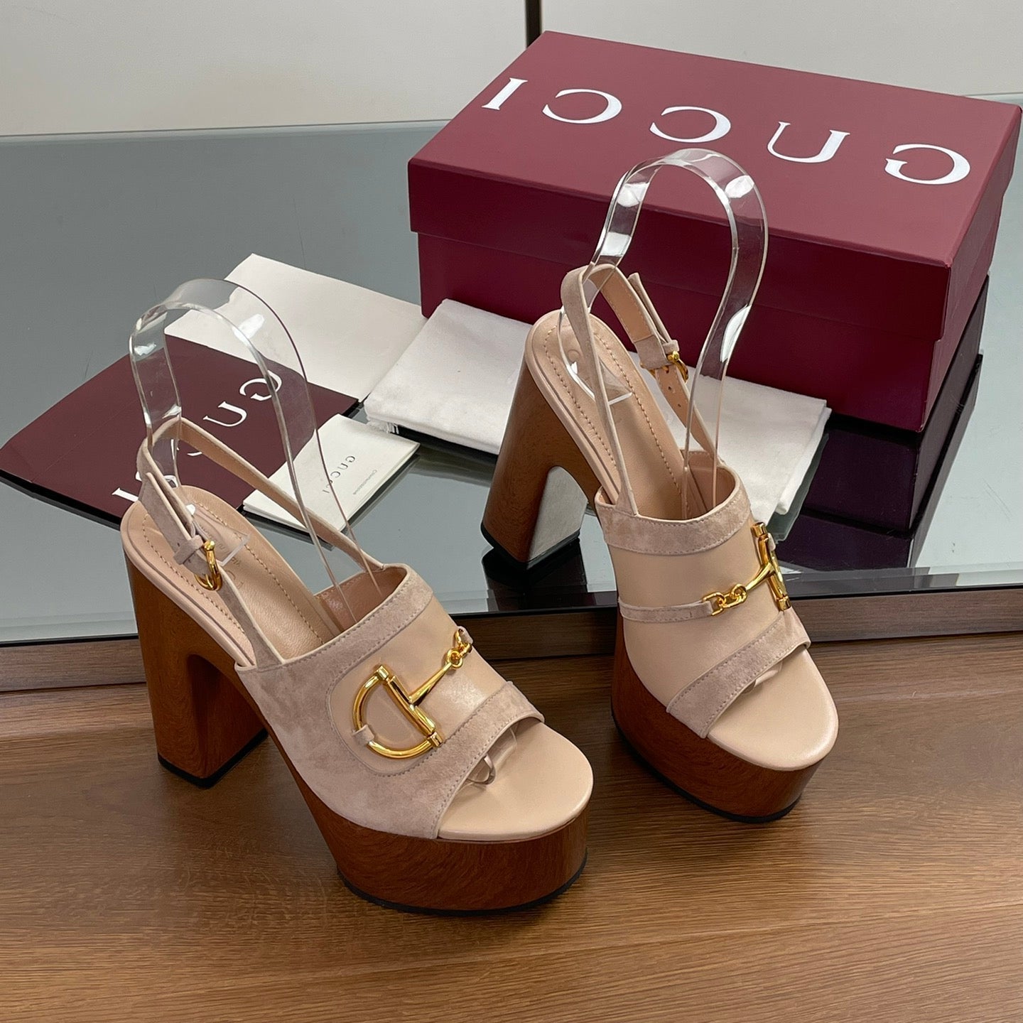 HIGH HEEL SANDALS 13 CM IN BEIGE CALFSKIN MIX SUEDE GOLD HARDWARE