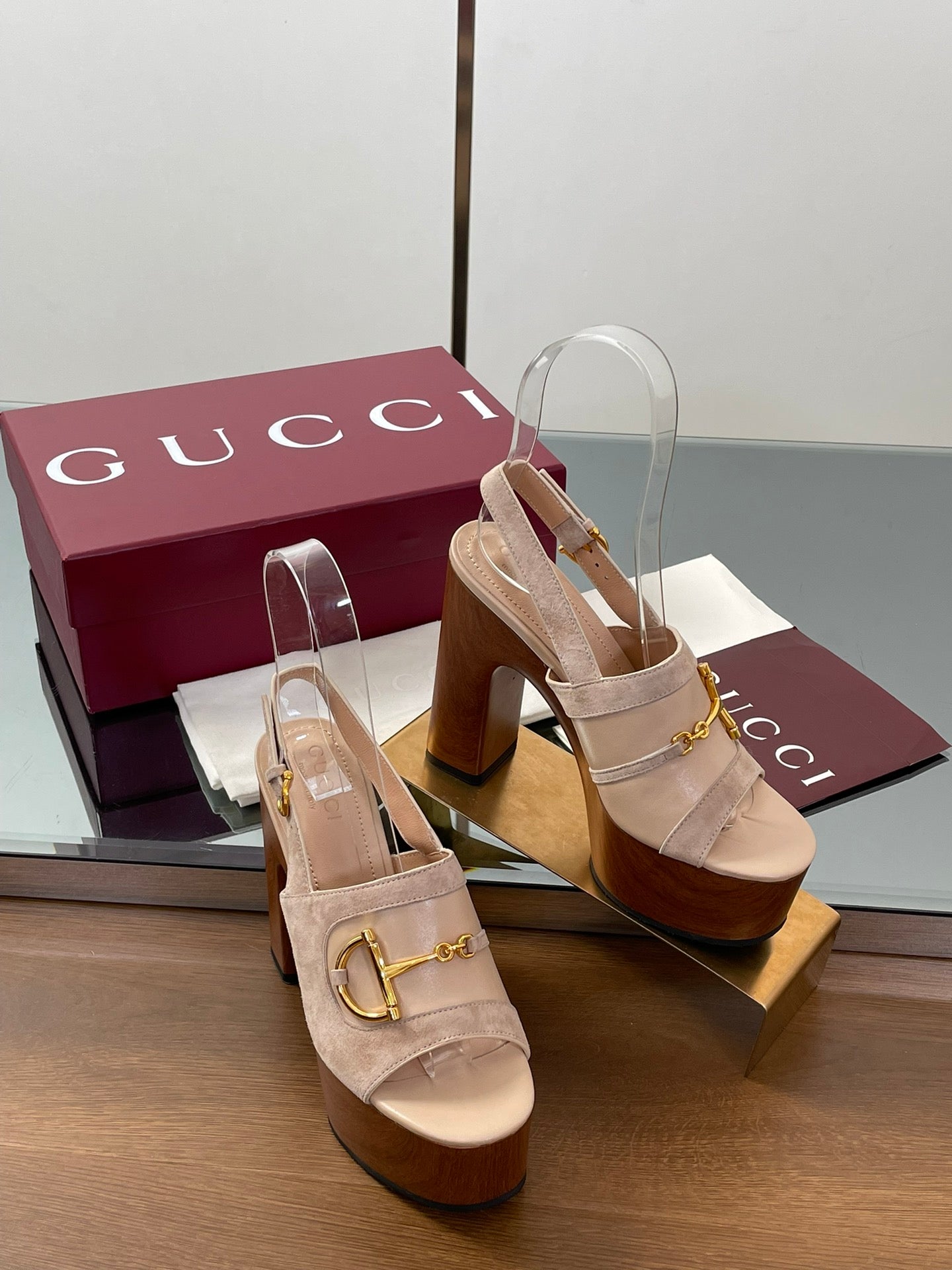 HIGH HEEL SANDALS 13 CM IN BEIGE CALFSKIN MIX SUEDE GOLD HARDWARE