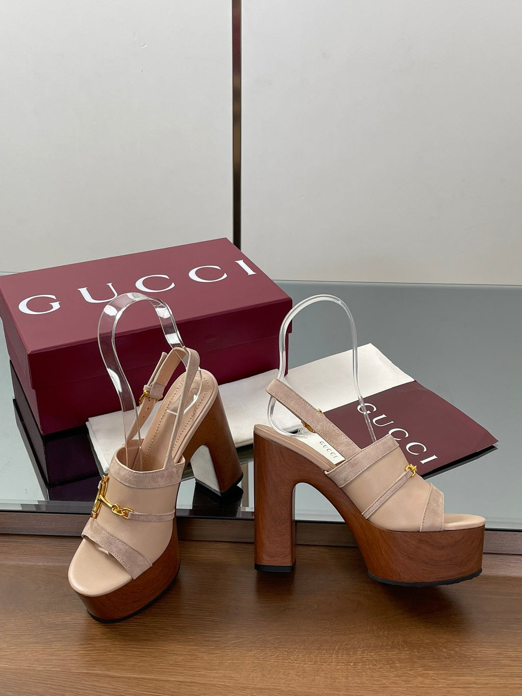HIGH HEEL SANDALS 13 CM IN BEIGE CALFSKIN MIX SUEDE GOLD HARDWARE