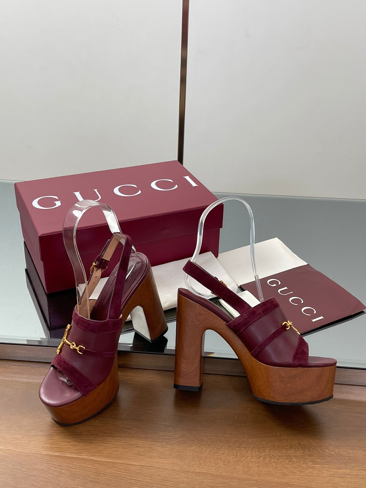HIGH HEEL SANDALS 13 CM IN DARK RED CALFSKIN MIX SUEDE GOLD HARDWARE