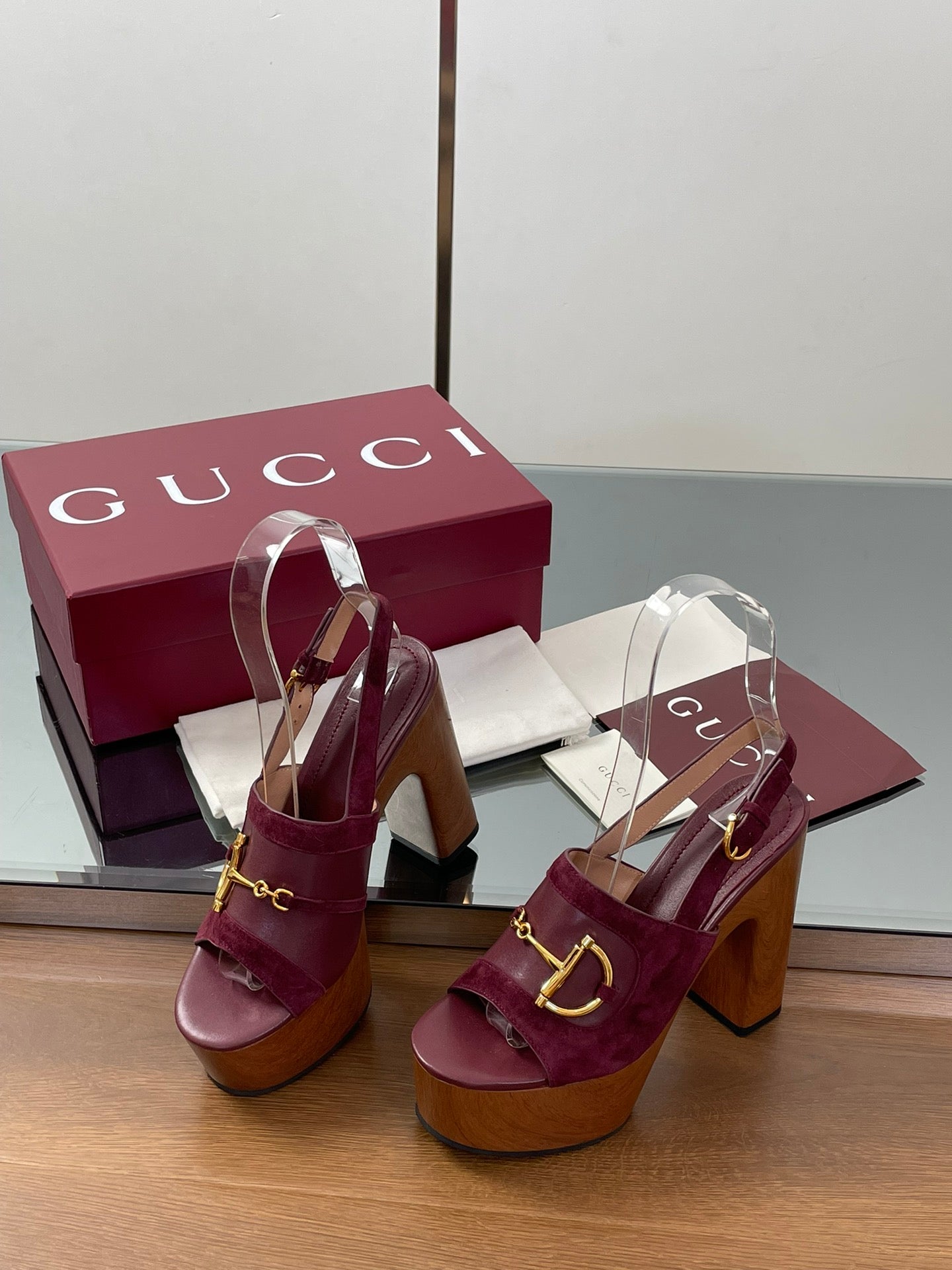 HIGH HEEL SANDALS 13 CM IN DARK RED CALFSKIN MIX SUEDE GOLD HARDWARE