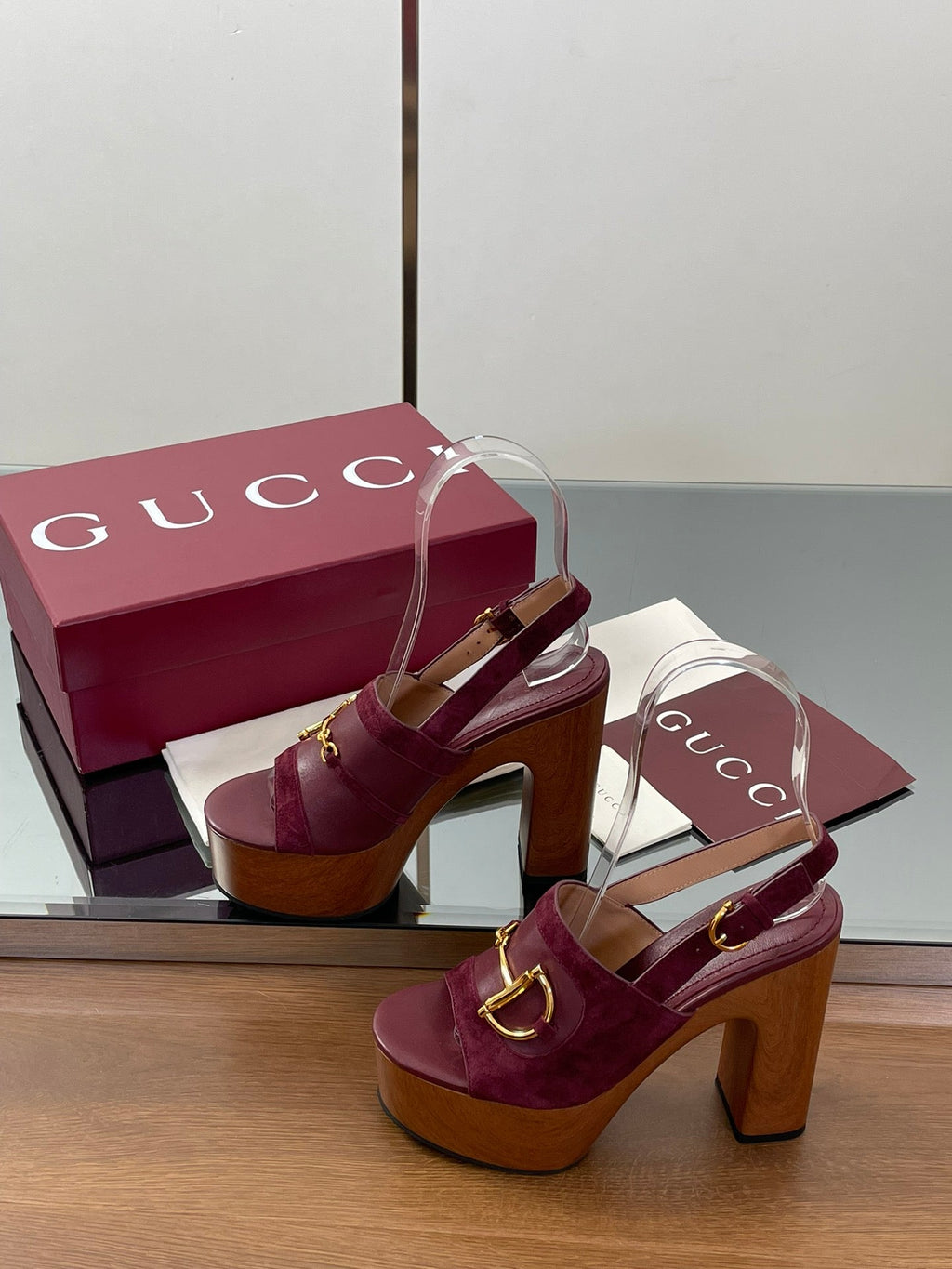 HIGH HEEL SANDALS 13 CM IN DARK RED CALFSKIN MIX SUEDE GOLD HARDWARE
