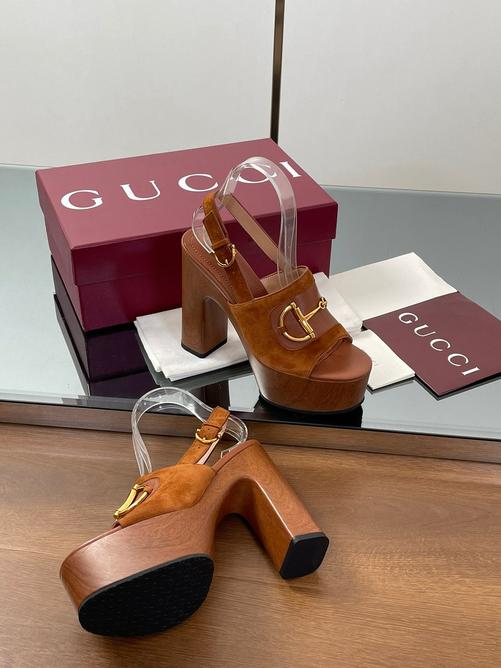 HIGH HEEL SANDALS 13 CM IN BROWN CALFSKIN MIX SUEDE GOLD HARDWARE