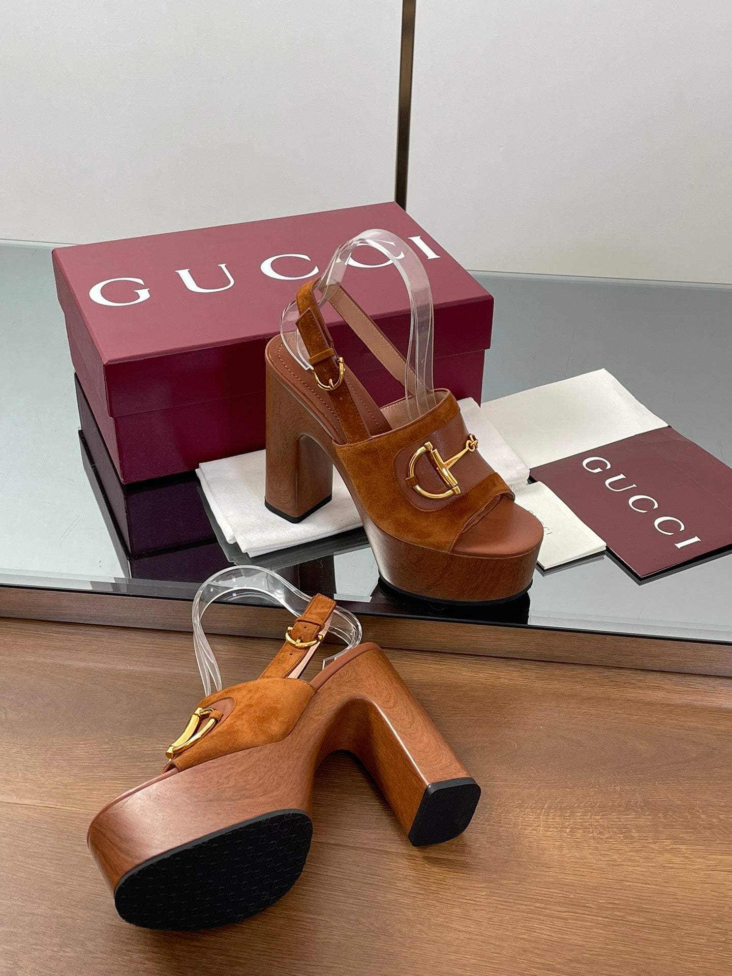 HIGH HEEL SANDALS 13 CM IN BROWN CALFSKIN MIX SUEDE GOLD HARDWARE