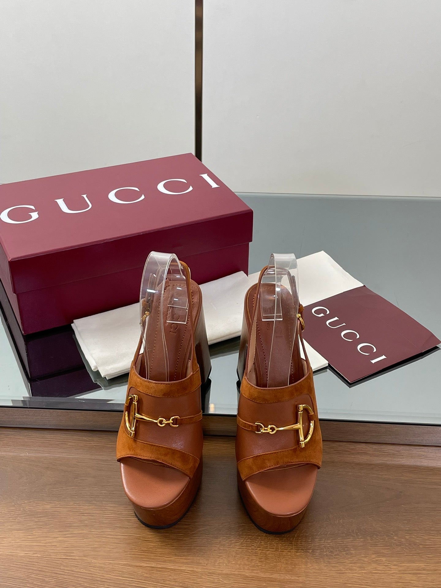 HIGH HEEL SANDALS 13 CM IN BROWN CALFSKIN MIX SUEDE GOLD HARDWARE