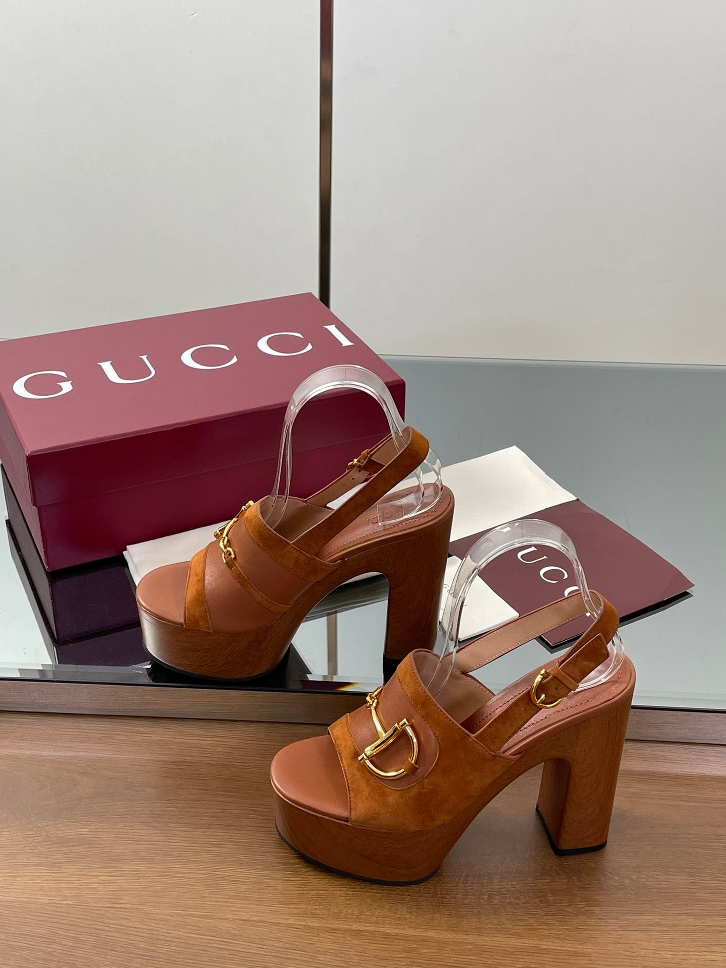 HIGH HEEL SANDALS 13 CM IN BROWN CALFSKIN MIX SUEDE GOLD HARDWARE