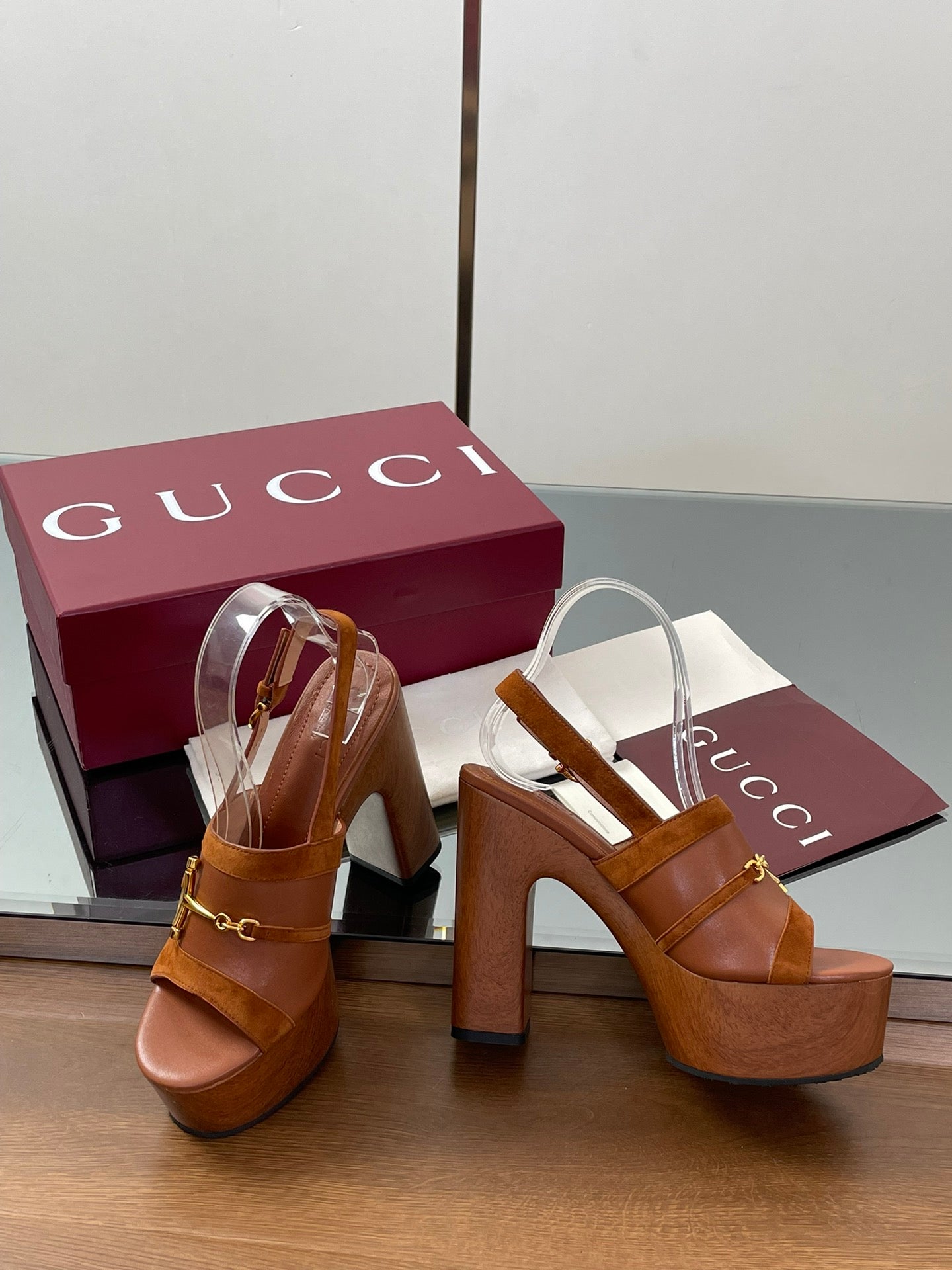HIGH HEEL SANDALS 13 CM IN BROWN CALFSKIN MIX SUEDE GOLD HARDWARE